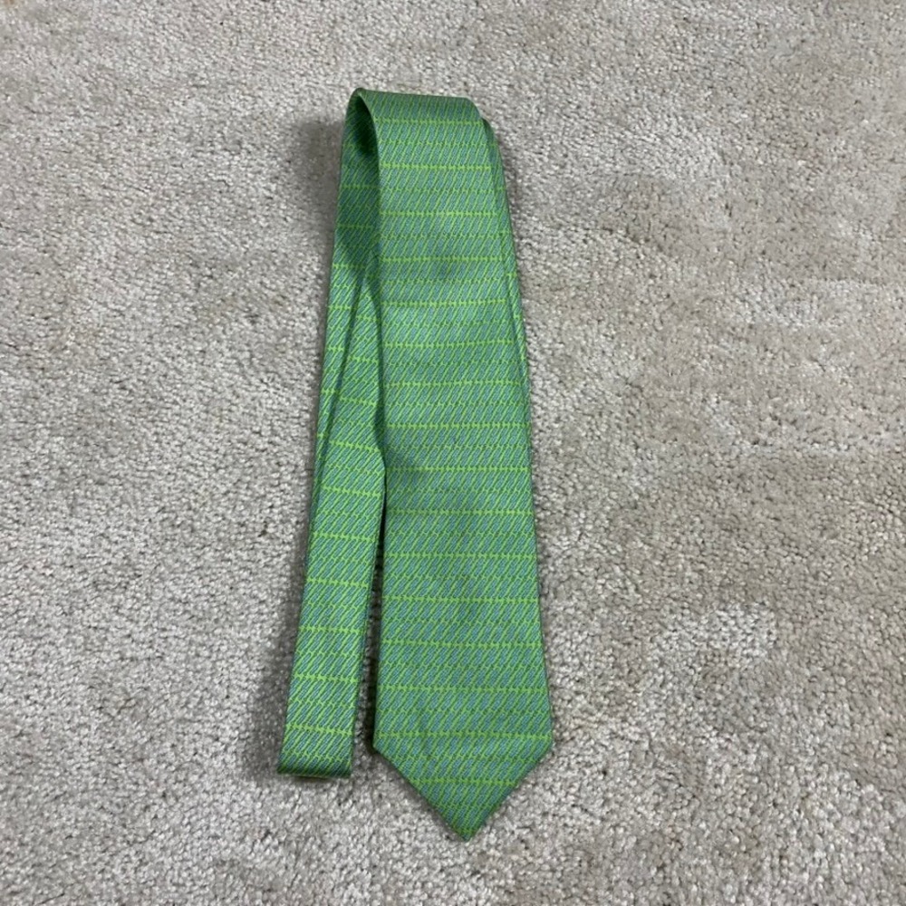 Peter Blair Mens Silk Tie Green Blue Oar Pattern Made USA AOP Ivy Prep Preppy